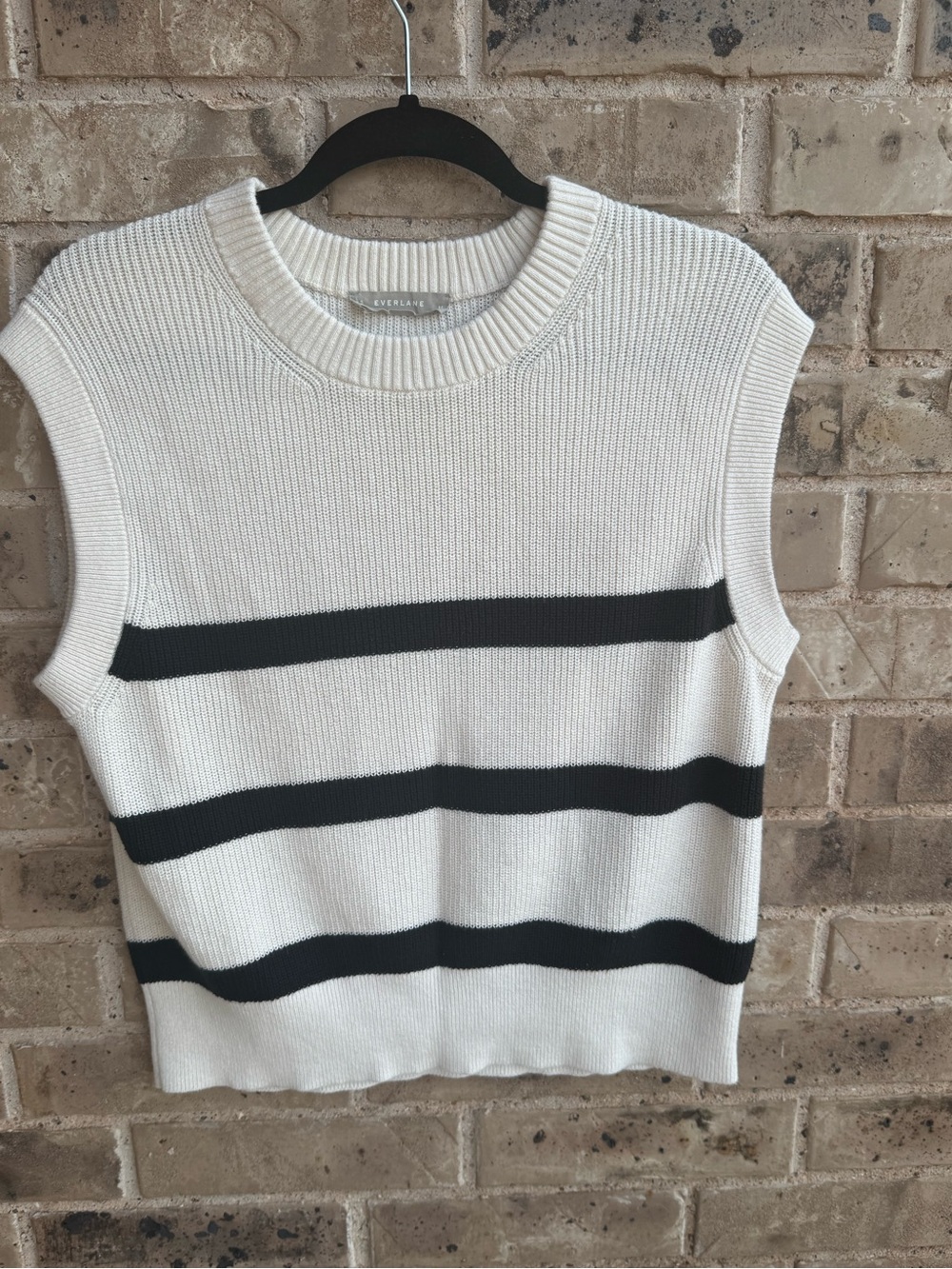 Everlane THE COTTON SUMMER SWEATER TANK Size M Black striped - Picture 3 of 11